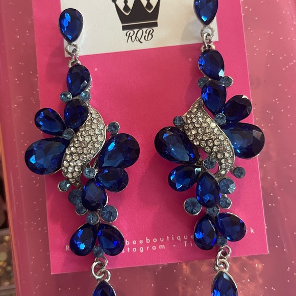 Royal Blue Crystal Statement Earrings - Picture 1 of 1